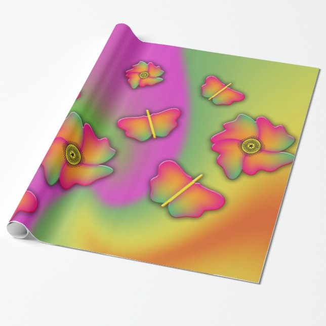 Papel De Presente Borboletas e flores (Desenrolado)