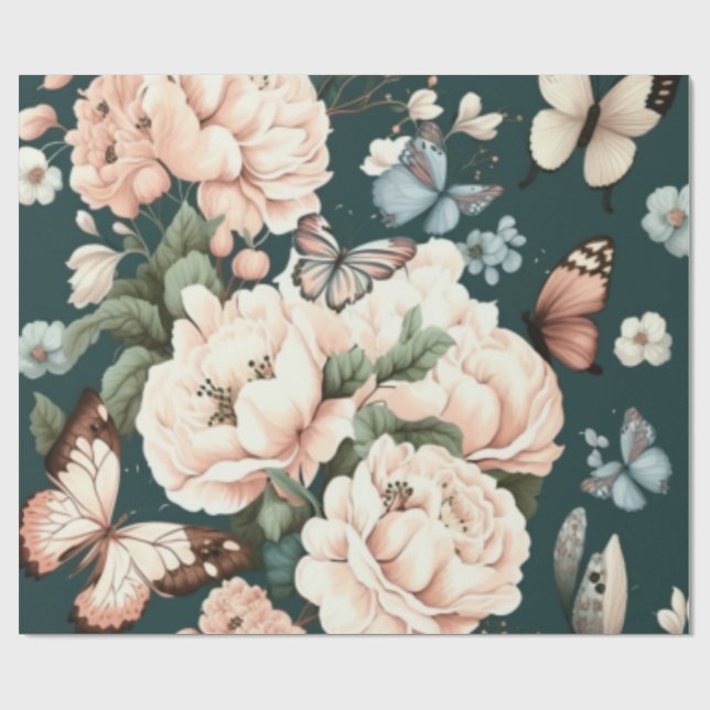Papel De Presente Borboletas e flores (Aberto)
