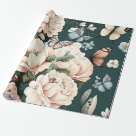 Papel De Presente Borboletas e flores