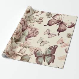 Papel De Presente Borboletas e flores decoração pastosa