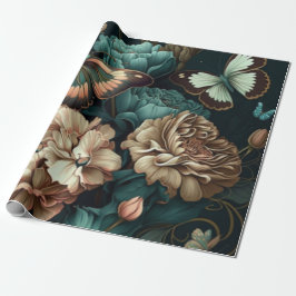 Papel De Presente Borboletas e flores design clássicas escuras