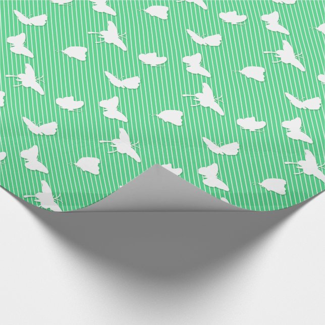 Papel De Presente Borboletas e listras - verde-menta (Ponta)