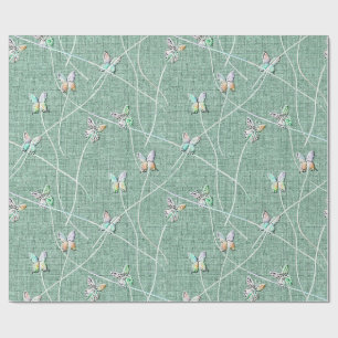 Papel De Presente Borboletas em Aquarela sobre Verde Limão