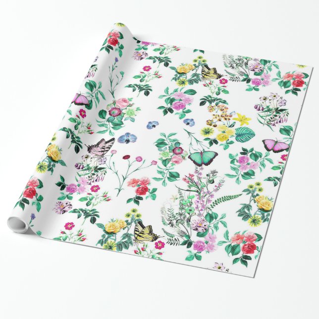 Papel De Presente Borboletas Florais com Dobras (Desenrolado)
