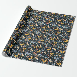 Papel De Presente Borboletas Florais: Mão Desenhada Sem Costura.