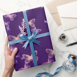 Papel De Presente Borboletas Iridescentes Em Roxo