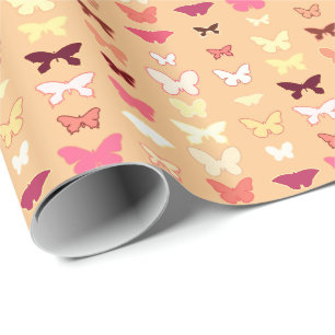 Papel De Presente Borboletas, laranja, amarelo e coral