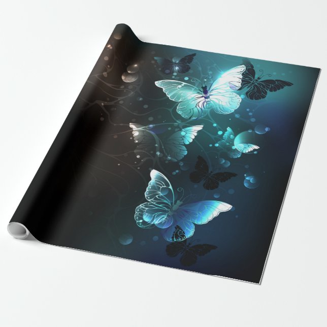 Papel De Presente Borboletas Noturnas de Menta (Desenrolado)