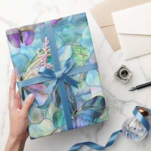 Papel De Presente Borboletas Púrpura Turquesa Azul