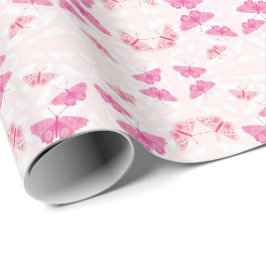 Papel De Presente Borboletas Rosa