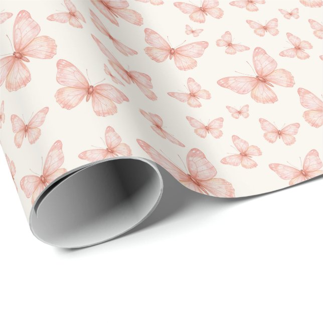 Papel De Presente Borboletas rosa bonitas (Ponta do rolo)