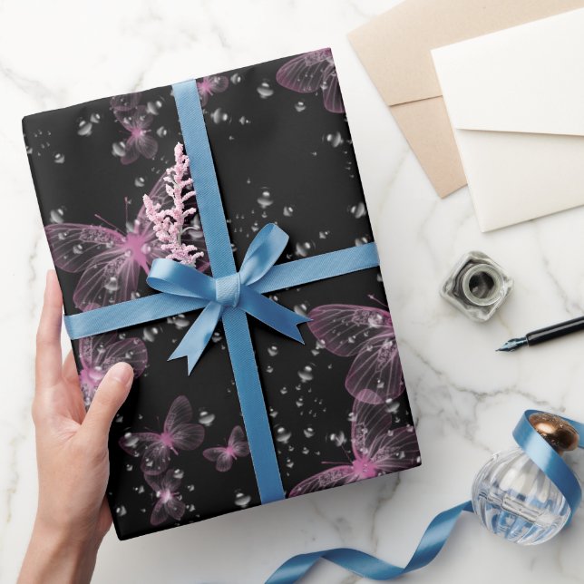 Papel De Presente Borboletas rosa e bolhas (Presentear)