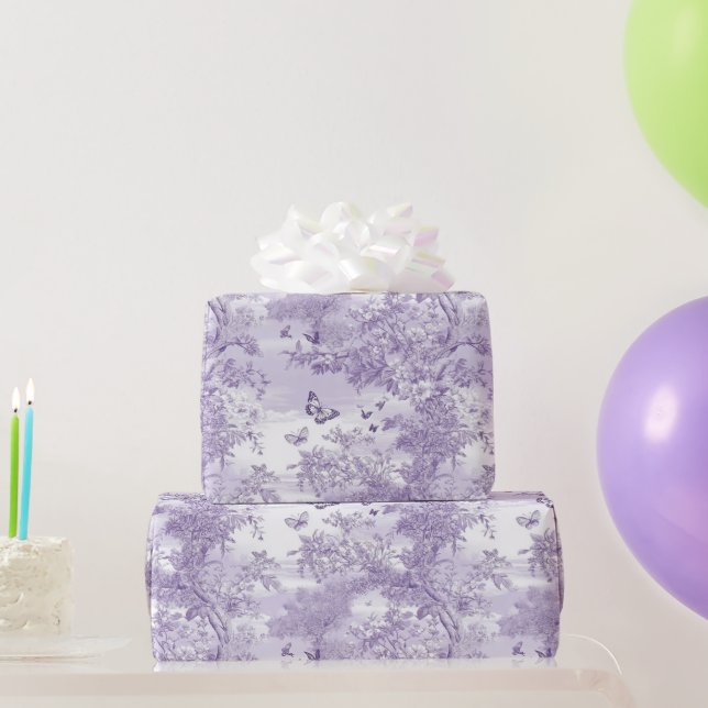 Papel De Presente Borboletas Roxas de Casamento em Fundo Roxo (Presentes para festas)