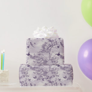 Papel De Presente Borboletas Roxas de Casamento em Fundo Roxo