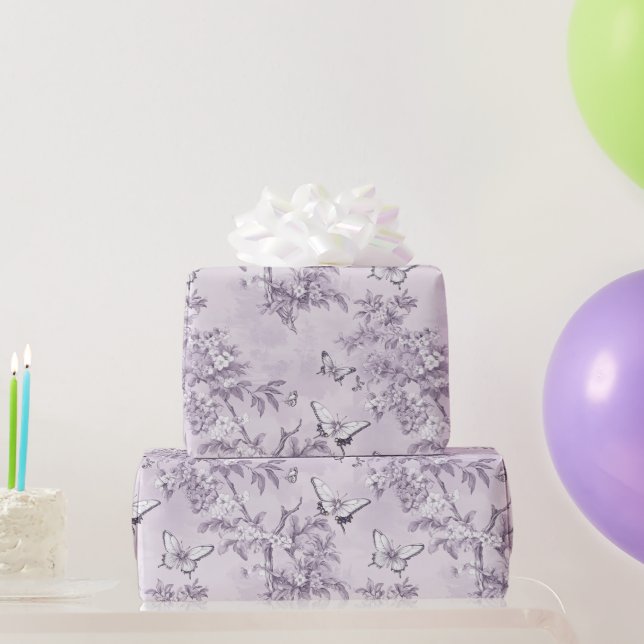 Papel De Presente Borboletas Roxas de Casamento em Fundo Roxo (Presentes para festas)
