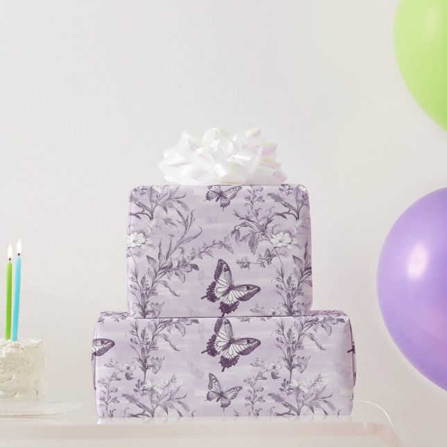 Papel De Presente Borboletas Roxas de Casamento em Fundo Roxo (Presentes para festas)