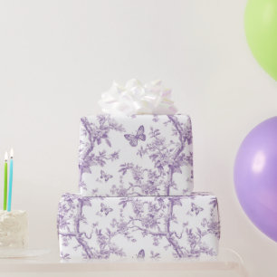 Papel De Presente Borboletas Roxas de Casamento em Fundo Roxo