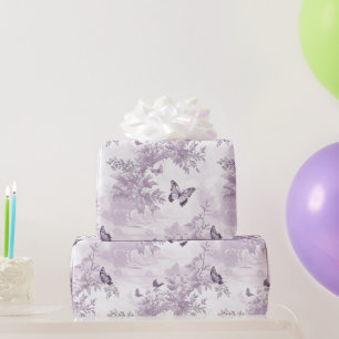 Papel De Presente Borboletas Roxas de Casamento em Fundo Roxo