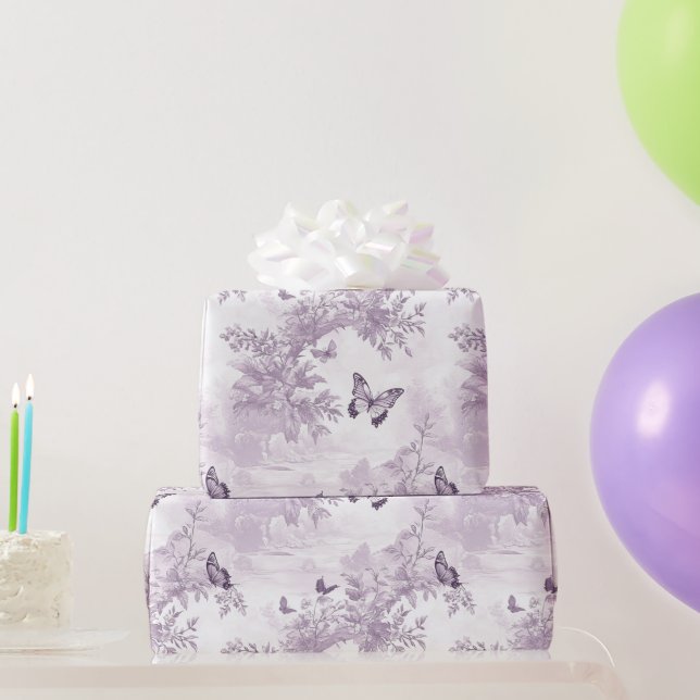 Papel De Presente Borboletas Roxas de Casamento em Fundo Roxo (Presentes para festas)