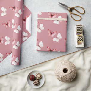 Papel De Presente Borboletas Vermelhas Brancas Aniversário