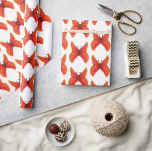 Papel De Presente Borboletas Vermelhas Laranja com o seu nome