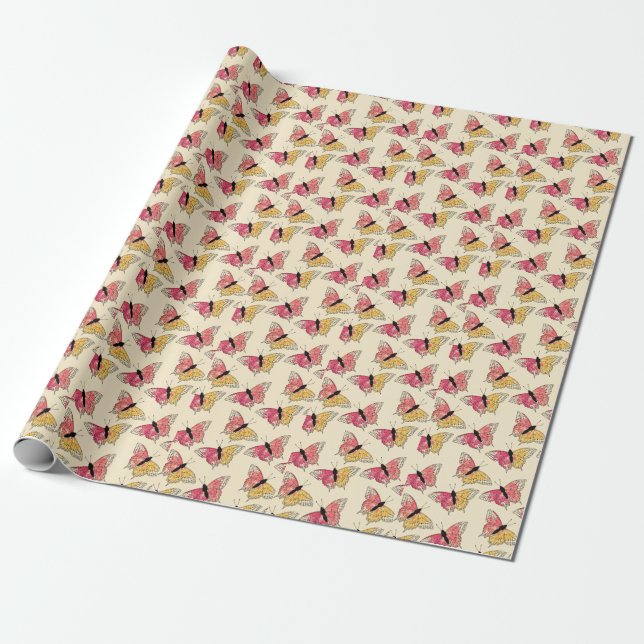 Papel De Presente Borboletas voando: padrão de marfim sem costura (Desenrolado)