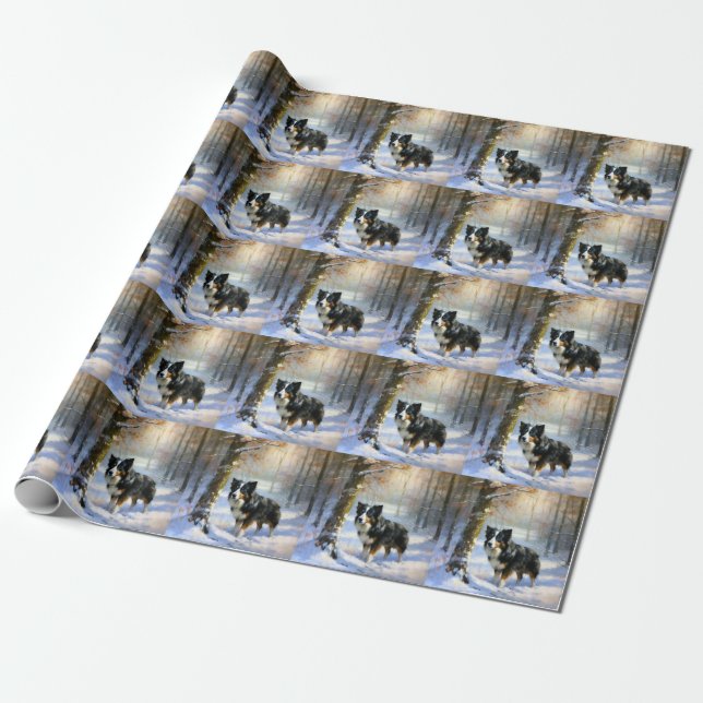 Papel De Presente Borda Collie Deixe-o nevar no Natal (Desenrolado)