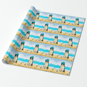 Papel De Presente Borda Collie Dog na praia