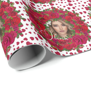 Papel De Presente Borda de Foto de Rosas Vermelhas e Rosas Cor-de-ro
