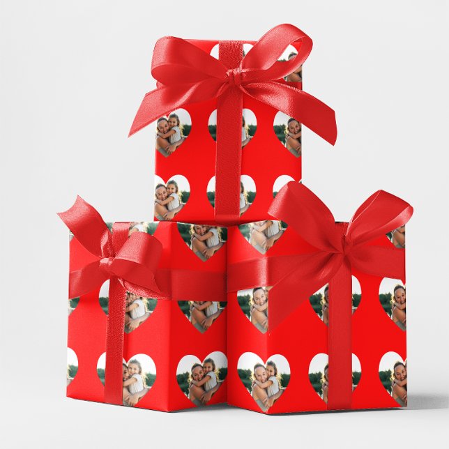 Papel De Presente Borda do Coração Vermelho com Foto (Red Heart Border with Photo Wrapping Paper)