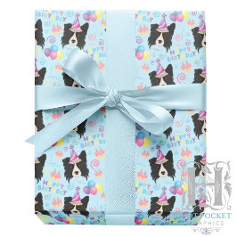 Papel De Presente Border Collie Birthday Gift Wrapping Paper Blue