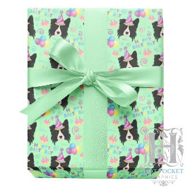 Papel De Presente Border Collie Birthday Gift Wrapping Paper Green