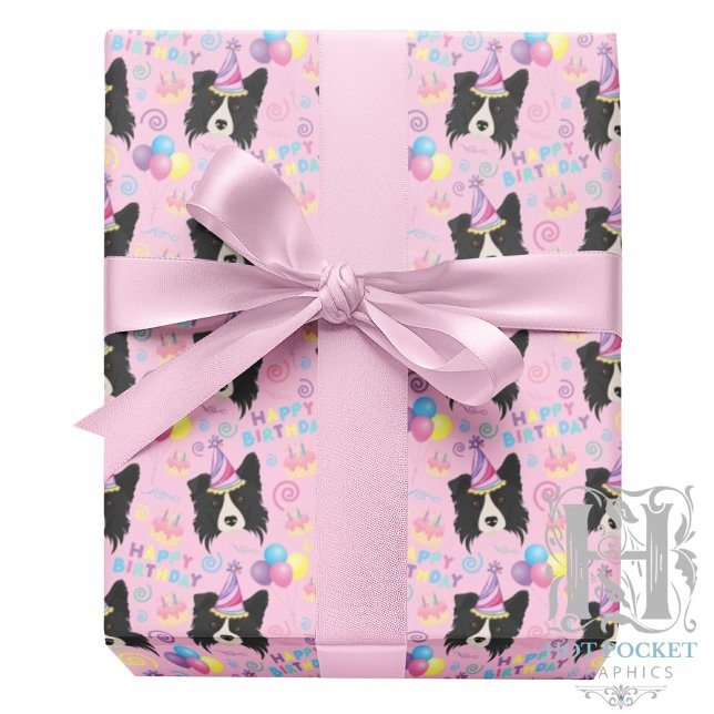 Papel De Presente Border Collie Birthday Gift Wrapping Paper Pink (Criador carregado)
