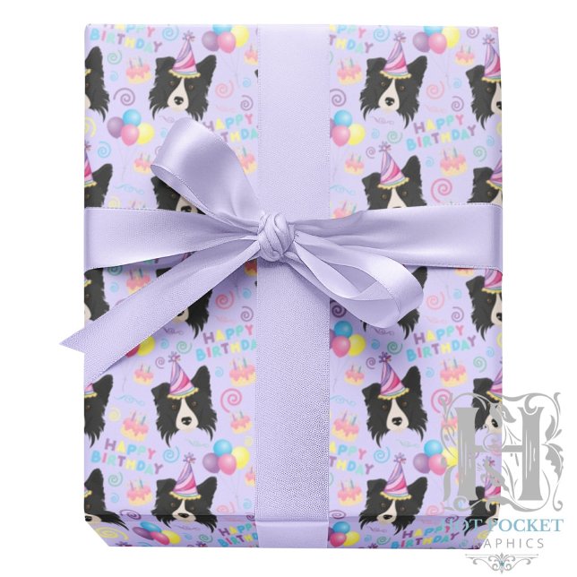 Papel De Presente Border Collie Birthday Gift Wrapping Paper Purple (Criador carregado)