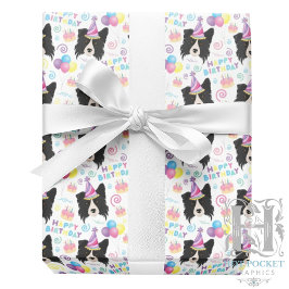 Papel De Presente Border Collie Birthday Gift Wrapping Paper White