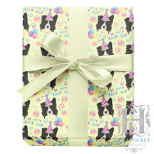 Border Collie Birthday Gift Wrapping Paper Yellow