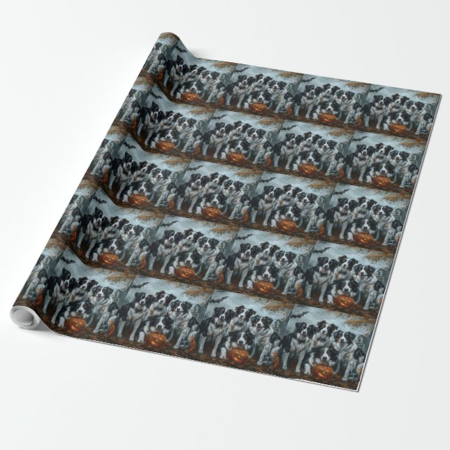 Papel De Presente Border Collie Halloween Night Doggy Delight (Desenrolado)