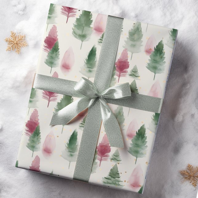 Papel De Presente Borgonha e Sage Green Pine Tree (Criador carregado)