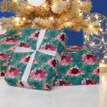 Papel De Presente Borgonha e Teal Christmas Poinsettia Watercolor<br><div class="desc">Belo papel de embrulho de poinsettia burguês para o seu presente de Natal</div>