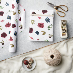Papel De Presente Borgonha Floral Elegante Russo Bonito