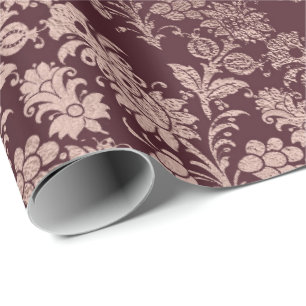 Papel De Presente Borgonha Maroon Rosa Rosa Dourada Floral Real