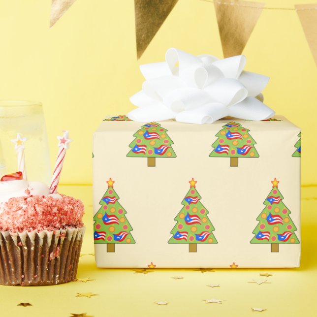 Papel De Presente Boricua Christmas Tree Flag wrapping paper (Festa de aniversário)