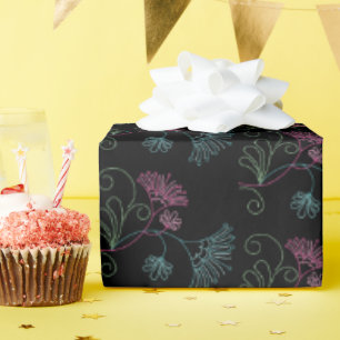 Papel De Presente borrão floral em preto