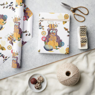 Papel De Presente Borras De Ursos Cuja Cama De Aquarela