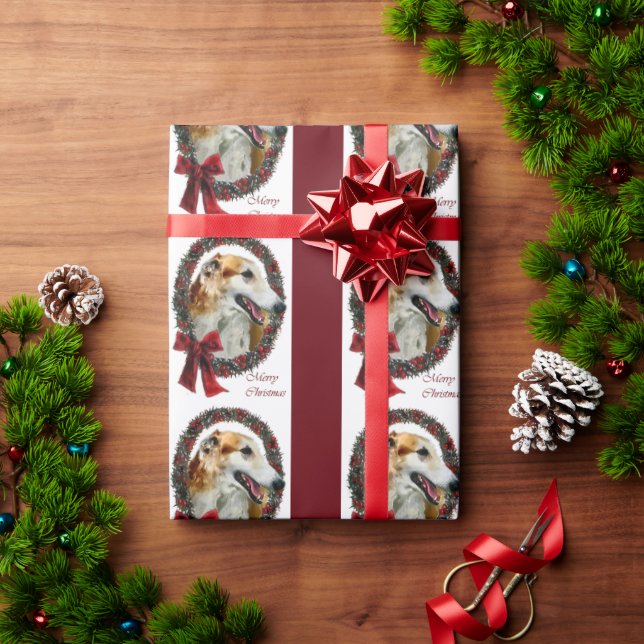 Papel De Presente Borzoi Christmas Wreath (Presente de Natal)