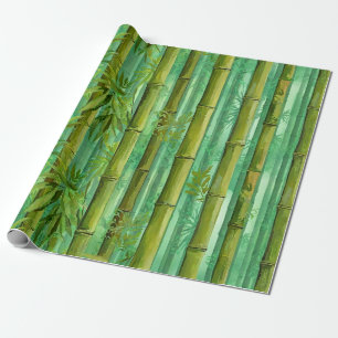 Papel De Presente Bosque de Bambu Matizes de Verdes Quentes e Frios