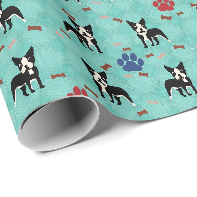 Papel De Presente Boston Terrier (Ponta do rolo)