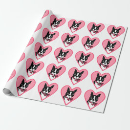 Papel De Presente Boston Terrier ama papel cor-de-rosa ondulando