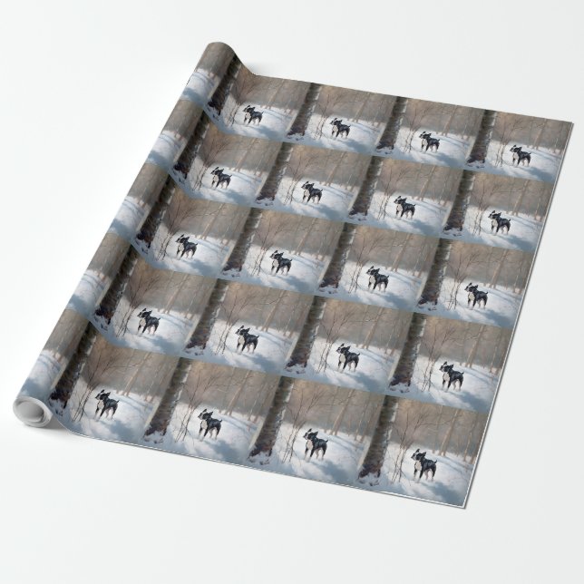 Papel De Presente Boston Terrier Deixe Nevar Natal (Desenrolado)
