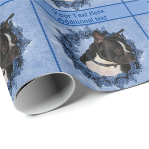 Papel De Presente Boston Terrier Dog Floral Wreath Personalizada